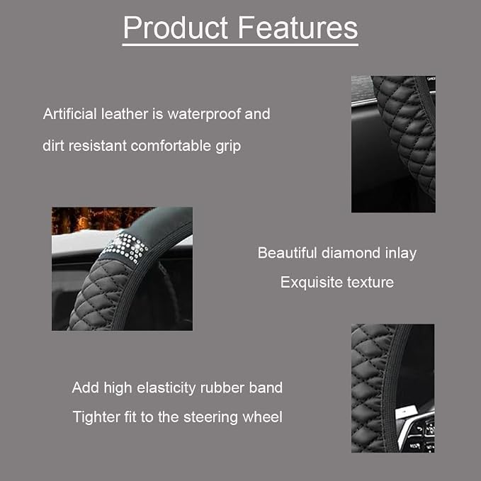 Microfiber Leather Steering Wheel Cover with Anti-Slip Lining Universal Car Accessory for Steering Wheel with a Diameter of 14.5-15 inch (Black)