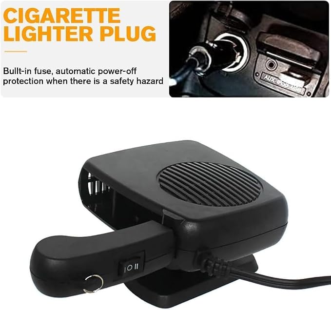 Dual Use Auto Heating & Cooling Fan 150W, Summer Fast Cold Air Blower, Car Windshield Defogger Defroster with Cigarette Lighter Plug for Small Vehicles