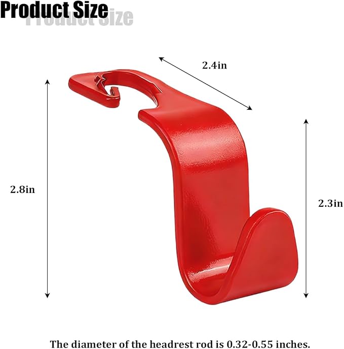 Car Seat Headrest Hook, 4PCS Vehicle Seat Back Hanger Storage Organizer for Handbag Purse Coat, Auto Interior Headrest Hook, Universal for SUV Automobile Truck (Red)