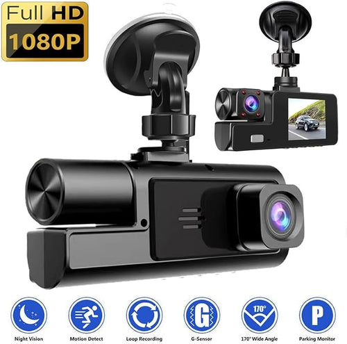 1080P Dual Dash Camera for Car Front and Inside Dashcam Car Security Video Recorder,170°Wide Angle Vehicle Cam,WDR,G-Sensor,2’’ IPS Screen,Loop Recording,Night Vision (Dual Dash Cam Without Card)