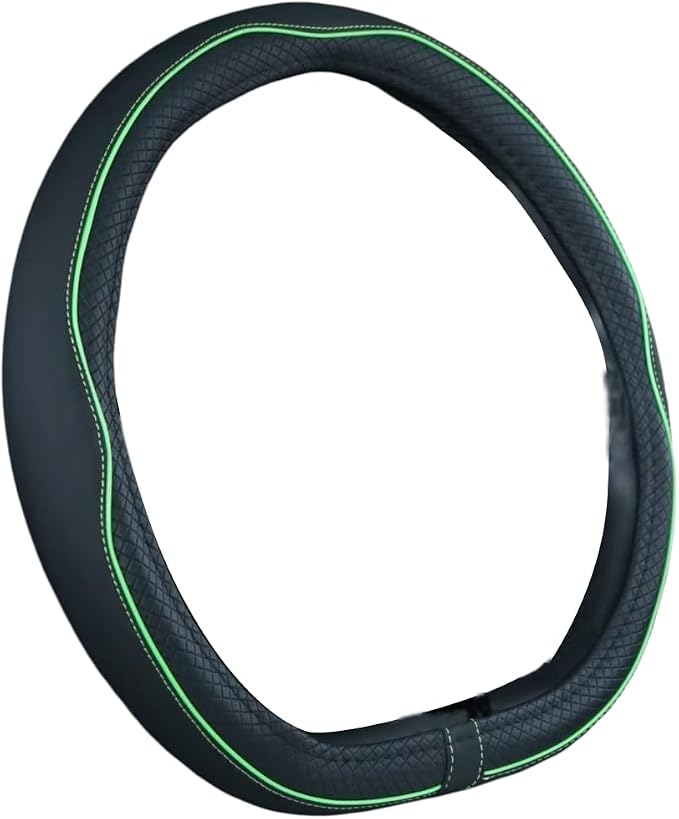Flat Bottom Steering Wheel Cover Anti-Slip,Safety,Soft,Breathable,Durable,Full Surround,Comfortable Grip Microfiber Leather (D Shape, Green)