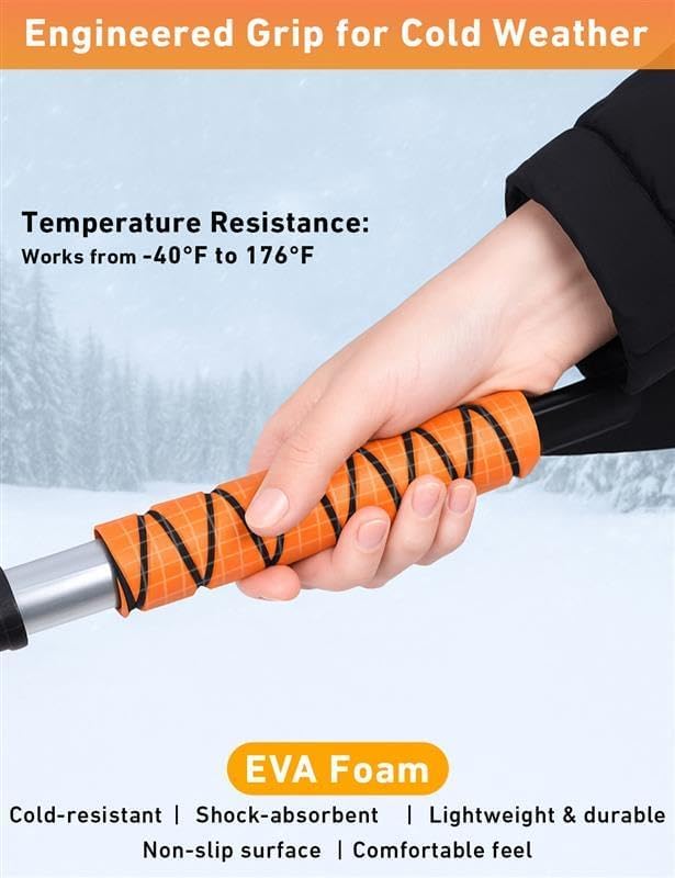 27" Aluminum Ice Scrapers for Car Windshield | Car Snow Scraper Window and Snow Brush with Ergonomic Foam Grip Winter Accessories (Orange)