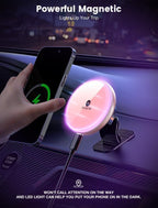 for Magnetic Car Mount Charger-15W Wireless Car Charger-Magnetic Car Phone Holder for Dash Air Vent-LED RGB HandsFree Car Mount Fast Car Charger for iPhone 16 15/14/13/12 Pink