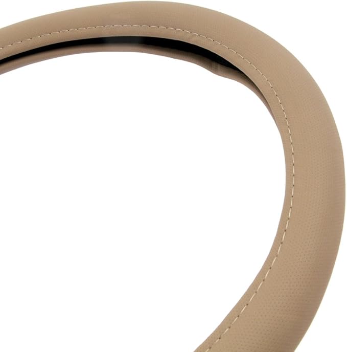 Ergonomic Soft Grip Steering Wheel Cover - Sporty Leather Grip for Standard Size Wheels 14.5-15 inch Beige