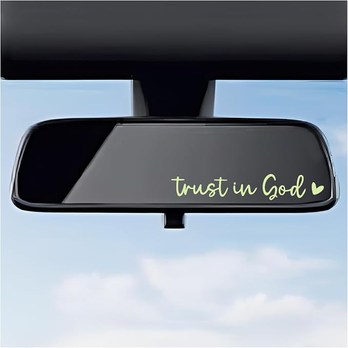 2PCS Trust in God Rearview Mirror Decals, Automotive Vinyl Rear View Mirror Decorative Stickers, Waterproof Trust in God Stickers for Car Truck Laptop, Car Accessories (Luminous)