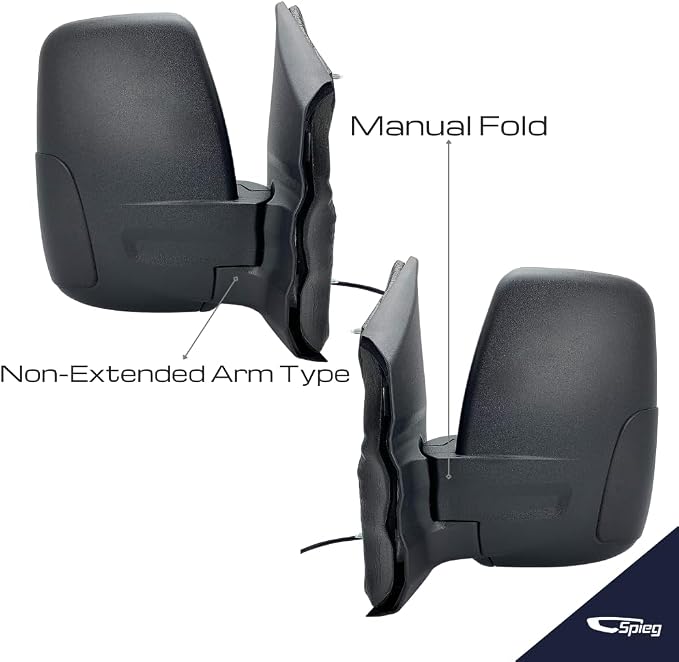 Side Mirror Set for 2015-2019 Ford Transit 150 250 350 HD Cargo Van | Pair Side View Mirror Assembly with Power Adjustment Non-Heated Short Arm | Textured Black 6 Pins FO1320551 and FO1321600