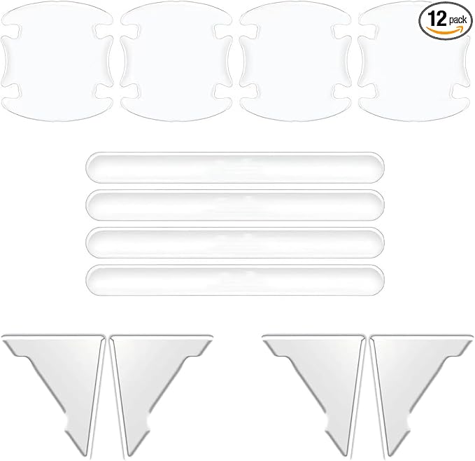12 PCS Car Door Handle Protector, Anti-scratch Car Door Edge Corner Guards, Multipurpose Anti-collision Auto Paint Protection Trim Decal, Universal Exterior Sccessories (Transparent)