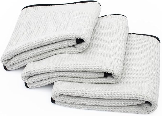 The Big One - Waffle-Weave Microfiber Drying Towel; Super Absorbent for Car Washes, Detailing, and More; Buttersoft Suede Edges; Scratch-Free, 450GSM, 25in x 40in, Grey (Pack of 2)
