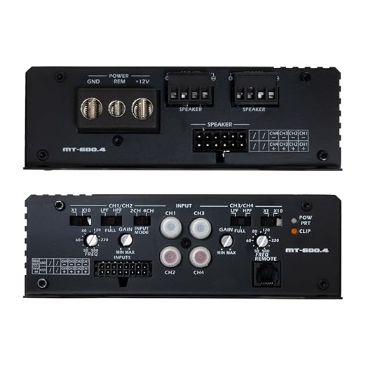 Audio MT-600.4 Compact Digital Class D 4-Channel 1000W RMS Car Audio Amplifier with Bass Knob Remote Control, HEXFET MOSFET, High/Low Pass Filter & Crossover Multiplier