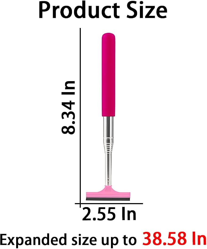 Car Rearview Mirror Wiper, Retractable Auto Glass Squeegee, Water Cleaner with Telescopic Long Rod, Portable Cleaning Tool for All Vehicles, Universal Automotive Accessories (Pink)