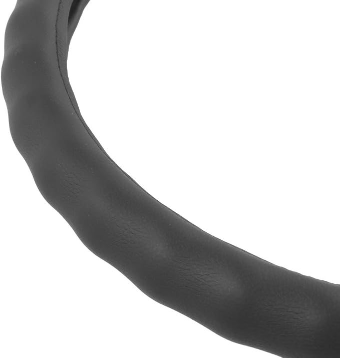 Black Genuine Leather Steering Wheel Cover Large 15.5 to 16 inch
