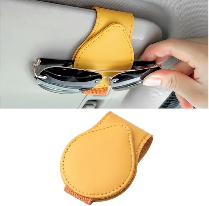 Car Visor Sunglasses Holder, Magnetic Vehicle Sun Visor Eyeglasses Hanger Ticket Card Holder Clip, Auto Interior Sunvisor Glasses Mounter Organizer, Universal for Vehicles (Yellow)