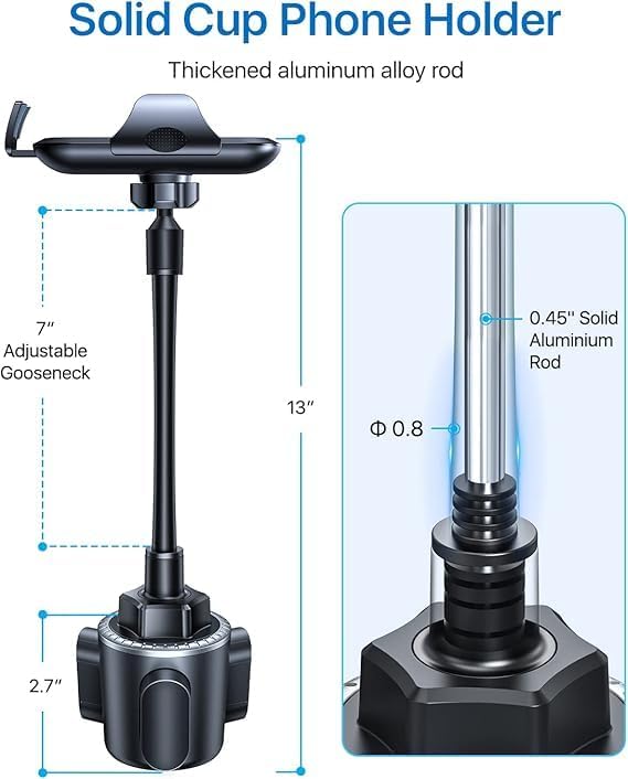 Military-Grade Cup Holder Phone Holder, [Ultra Sturdy & 360° Adjustable] Gooseneck Cup Phone Holders for Your Car Truck, Super Durable Car Phone Mount for iPhone 17 16 15 14 Pro Max/Samsung