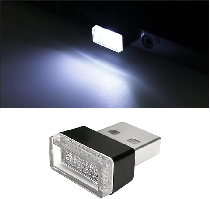 Car Interior Atmosphere Lamp, Plug-In USB Interface LED Vehicle Ambient Lighting Kit, Portable Mini Automotive Night Light Decoration Accessories, Universal for SUV, Sedan, Truck (White)