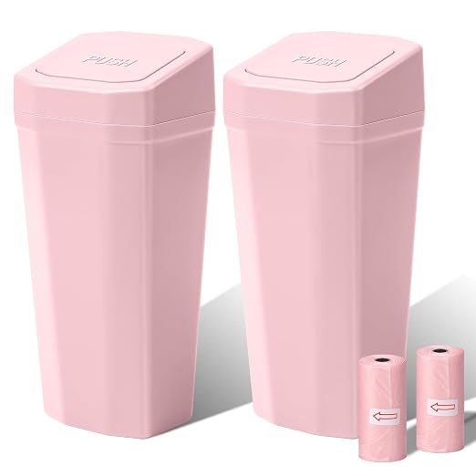 Car Trash Can with Lid - 2 Packs Mini Car Garbage Can Bin for Cup Holder - Pink Small Leakproof Vehicle Trash Bin for Back Seat, Cute Automotive Accessories Organizers and Storage for Door SUV Truck