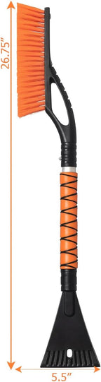 27" Aluminum Snow Brush and Ice Scraper 2-in-1 Detachable Winter Car Snow Tool with Non-Slip Foam Handle and Scratch-Free Bristles for Windshield and Window Cleaning, Orange