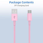 2Pack 3FT USB A to USBC Cable for iPhone 17 16 15 Charger Cord, for Apple 17 16 15/Pro/Pro Max/Plus Type C Cord, for iPad Pro 12.9/11, Air 5th/4th Gen, Car Carplay Charging Cable for Android(Pink)