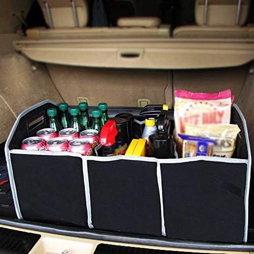 Car Trunk Organizer, Black, 3 Large Sections of Storage, Store Your Cleaning Supplies, Emergency Gear, Groceries, Tools, Great For On The Go Moms