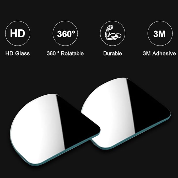 Frameless Blind Spot Mirror for Cars - 2 Pack HD Glass Convex Rear View Mirror, 360° Rotate Sway Adjustable Side Mirror for SUV, Truck, Van - Driving Safety Accessories