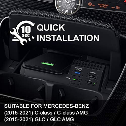 Wireless Car Charger Compatible with Mercedes Benz Accessories for (2015-2022) C-Class/C-classAMG GLC/GLC AMG Qi 15W MAX, 2-Port Type（Dock C63）