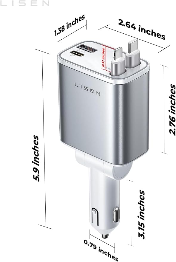 Retractable Car Charger for iPhone, for iPhone 17 Pro Max 16 15 14 13 12 Plus Mini, Cute 4 in 1 Retractable USB C Car Charger Fast Chareg for Women Men, 84W Fast Charging Car Accessorie | Multiple Ports Car Charger, Retractable Car Charger Fast C...