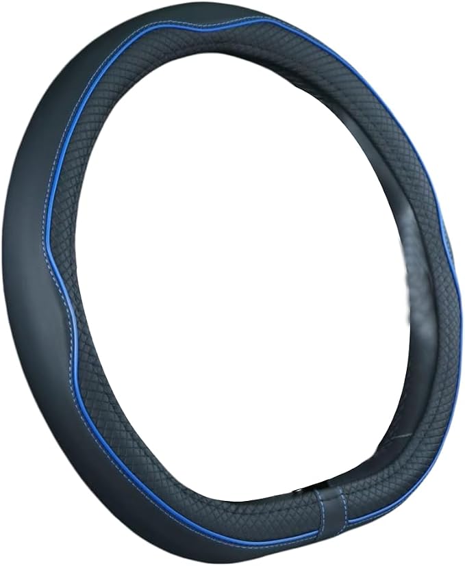 Flat Bottom Steering Wheel Cover Anti-Slip,Safety,Soft,Breathable,Durable,Full Surround,Comfortable Grip Microfiber Leather (D Shape, Black Dark Blue)