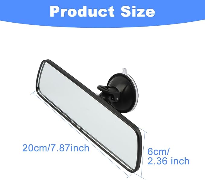 Interior Rear View Mirror with adhesive Suction Cup, Blind Spot Checker for Driving Test, Stick on Universal Inside Rearview Mirror with Wide Angle Mounted on Windshield(7.87 x 2.36 inch)