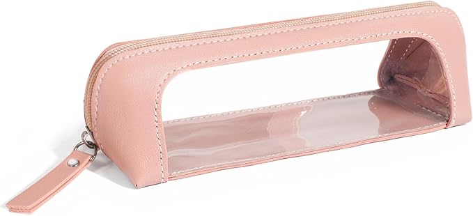 2Pack Clear Makeup Bags Set, Small Clear Makeup Bag, PU Leather Travel Makeup Brush Case Portable Transparent Waterproof Cosmetic Organizer Pouch with Zipper for Women(2Pack-White Set)