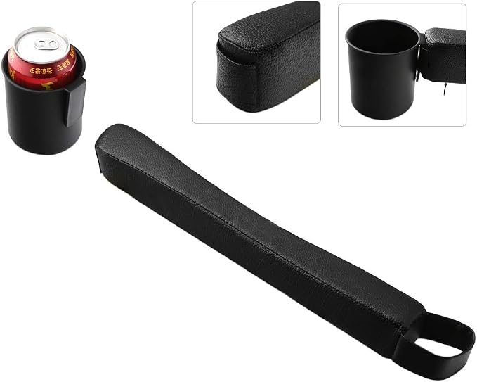 2 Prices Car Seat Gap Filler Pad PU Leather Console Side Pocket Organizer and one Cup for Cellphone Wallet Coin Key (Black)