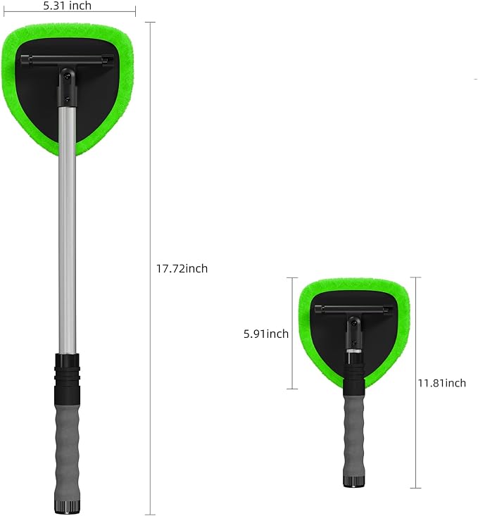 Windshield Cleaning Tool, Car Window Cleaner Windshield Cleaner with 4 Reusable and Washable Microfiber Pads and Extendable Handle Auto Inside Glass Wiper Kit (Green)
