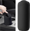Car Trash Can with Lid, Silicone Leakproof Mini Round Vehicle Garbage Bin for Cup Holder, Portable Automotive Interior Waste Storage & Organizers Accessories, Universal Fit (Black)