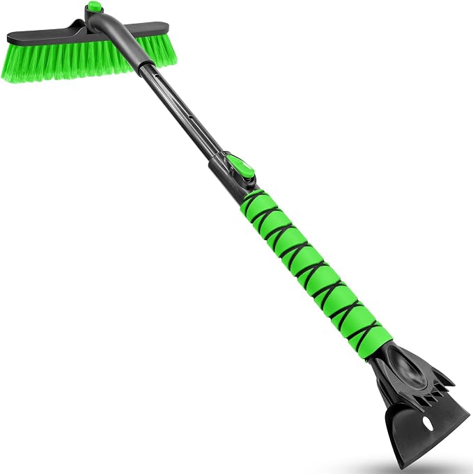 Snow Brush for Car, Extendable Snow Brush and Ice Scraper with Foam Grip, Car Window Scraper for Snow and Ice for SUV Truck Auto RV Vehicle Windshield - Green