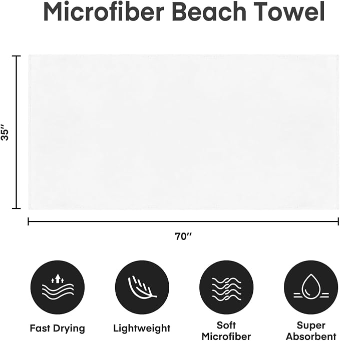 Microfiber Bath Towels, Oversized Bathroom Towel 2 Pack 40" x 80", Super Absorbent and Fast Drying, Soft Large Microfiber Bath Sheet for Beach, Sport, Fitness, Yoga, White