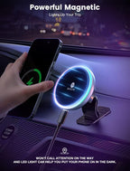 for Magsafe Car Mount Charger-Wireless Car Charger-Magnetic Car Phone Holder for Dash Air Vent-LED RGB HandsFree Car Mount Fast Car Charger for iPhone 16 15/14/13/12 Series with QC 3.0 Adapter
