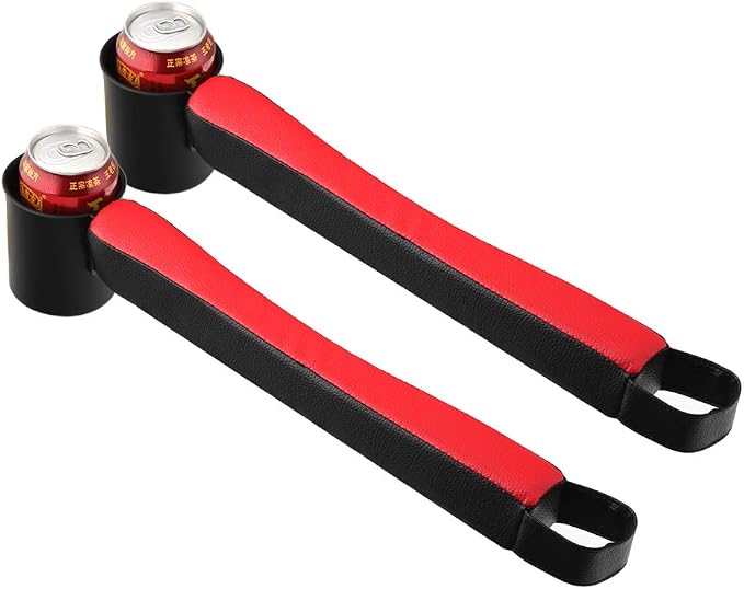 2 Prices Car Seat Gap Filler Pad PU Leather Console Side Pocket Organizer and one Cup for Cellphone Wallet Coin Key (Black+Red)