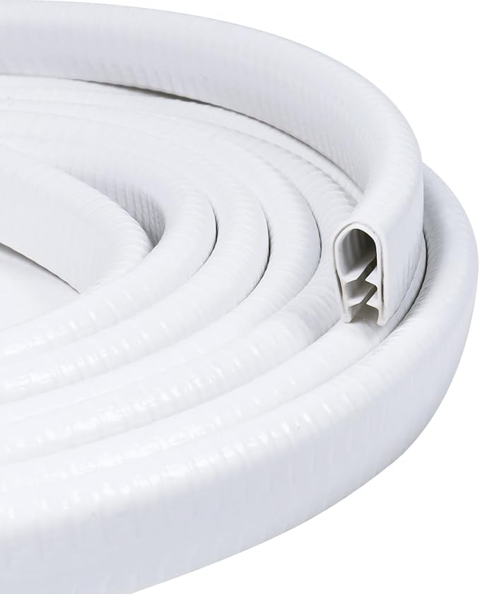 White Edge Trim 1/2" X 3/8" U-Channel Rubber Weatherstrip with Metal Fit Gap 3/64" to1/4 Car Door Edge Sealing Strip, PVC Weather Stripping Metal Edge Protector - 10Foot