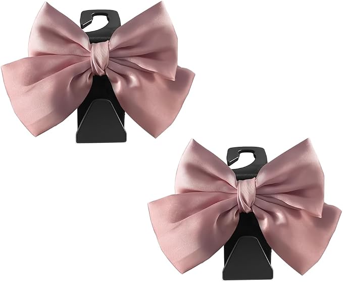 2PCS Car Seat Headrest Hook, Cute Bow Stylish Seat Back Purse Handbag Hanger Organizer, Multi-Purpose Auto Backseat Storage Hook Holder for Umbrella Coat Bag, Universal Fit (Pink)