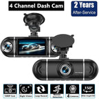 4 Channel Dash Cam Front and Rear Left Right, 360° View 1080P Car Dash Camera, Super Night Vision, G-Sensor,170° Wide Angle, Loop Recording, 24H Parking Monitor, WiFi & APP Control, 64GB SD Card