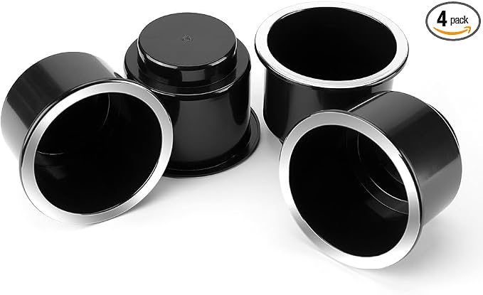 Cup Holder Insert 4pcs for RV Boat Car Couch Golf Cart, Elegant Chrome, Large Plastic Universal Drop in Cup Holder for Pontoon Table Sofa
