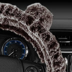 Bear Fur Steering Wheel Cover, Plush Faux Fur Fuzzy Steering Cover for Car Truck Van SUV, Standard Size Fits Wheels 14.5-15 in Diameter, Brown with Ears