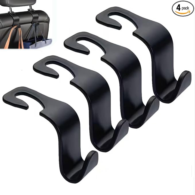 4PCS S-Shaped Car Headrest Hooks, Universal Heavy Duty Car Seat Back Hooks, Multifunctional Vehicle Interior Storage Hanger for Bags, Purses, Coats, Groceries and Travel Accessories