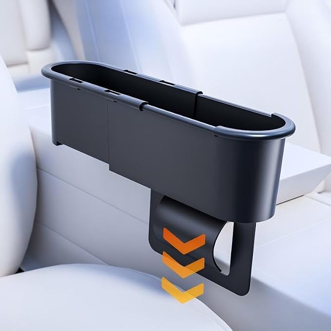 Expandable Car Seat Gap Filter Organizer, Adjustable 185-265mm | Universal front seat console side pocket, sliding gap storage box, fits phone keys wallet, seat gap filler, stop drops