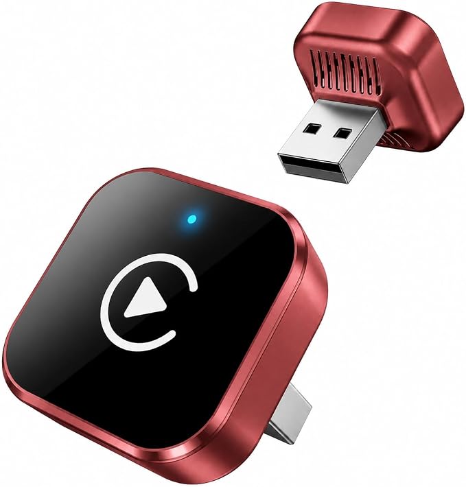 Wireless CarPlay Adapter & Android Auto Adapter, 2 in 1 Mini Dongle, Convert Wired to Wireless, Plug and Play Fast Auto Connect, Stable No-Lag Connection, for iPhone & Android Cars 2016+, Burgundy