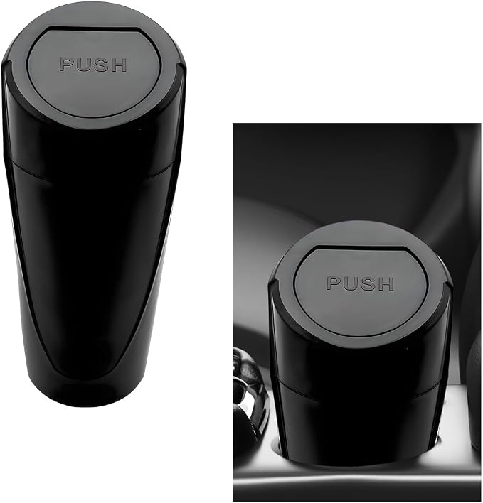 Car Trash Can with Lid, Mini Car Garbage Bin Leakproof Cup Holder Trash Can, Multipurpose Organizer Door Pocket Trash Cup Fits Auto Home Office, Universal Garbage Can (Black)