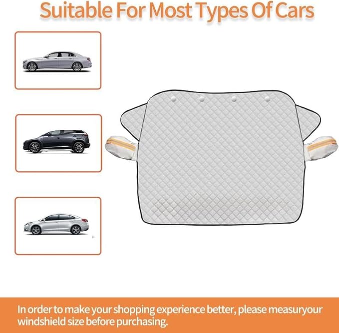 Windshield Cover for Winter Ice/Snow/Frost, Heavy Duty Thick Protective Windscreen Cover, Snow Ice Frost Dust Water Resistent, Heat Car Windshield Snow Cover (63inch*46inch)