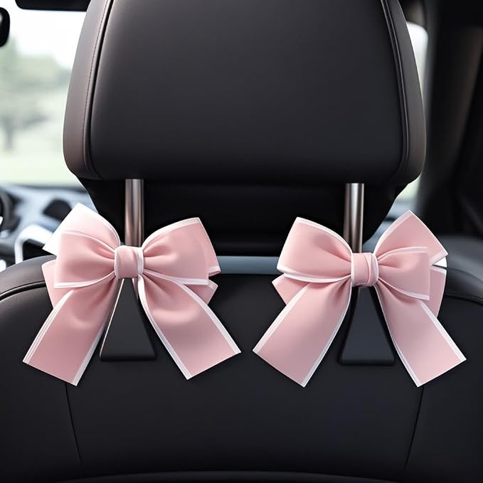 2-Pack Car Purse Hooks for Hanging Purses and Bags, Cute Bow car seat headrest Hooks for Hanging car Purse Hooks. (Pink)