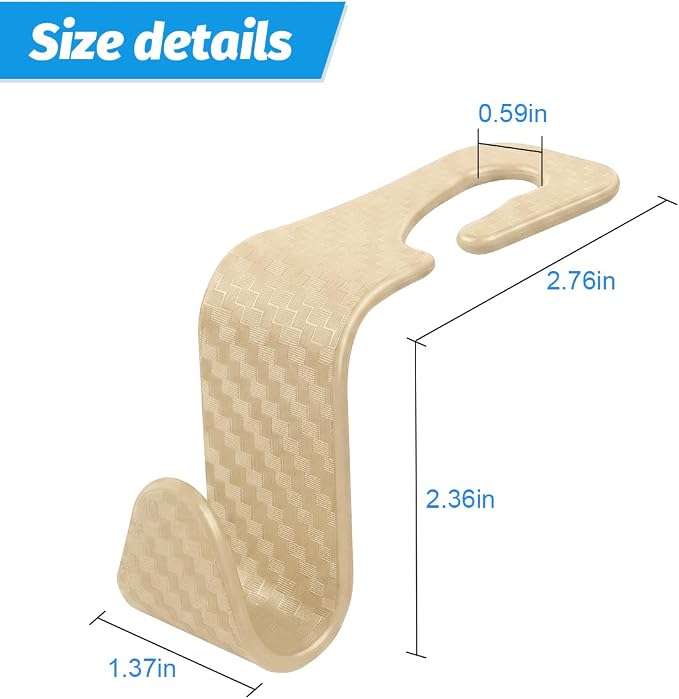 4PCS Car Seat Headrest Hooks, Auto Back Seat Hanger Holder, Durable Stylish Vehicle Organizer Universal Car Interior Accessories, Storage Hooks for Purses, Bags, Clothes (Carbon Fiber/Beige)