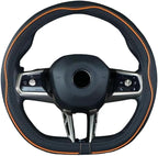 Flat Bottom Steering Wheel Cover Anti-Slip,Safety,Soft,Breathable,Durable,Full Surround,Comfortable Grip Microfiber Leather (D Shape, Black Orange)