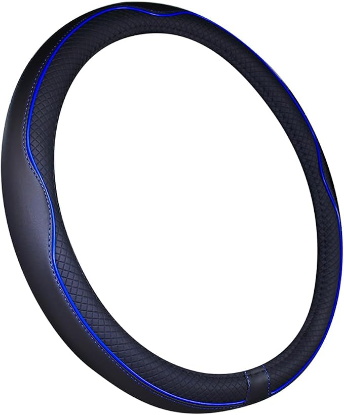 Large Size Steering Wheel Cover Anti-Slip,Safety,Soft,Breathable,Durable,Full Surround,Comfortable Grip Microfiber Leather (15.5-16 inch, Black Dark Blue)