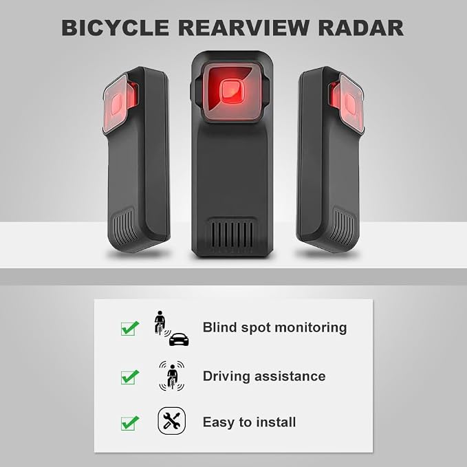 Bike Radar Tail Light, Visual and Audible Alerts for Approaching Vehicle, Compatible with Garmin Wahoo Bike Computers & Smartphone